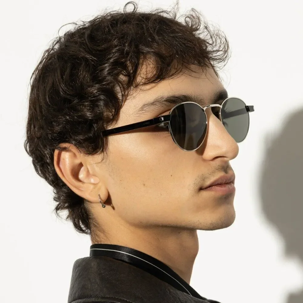 NEW Saint Laurent SL707 001 Silver Havana Grey Oval Unisex Sunglasses